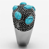 High polished (no plating) Stainless Steel Ring with Synthetic Turquoise in Sea Blue