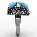 High polished (no plating) Stainless Steel Ring with Synthetic Turquoise in Sea Blue