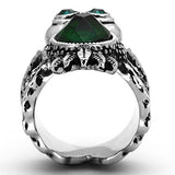 High polished (no plating) Stainless Steel Ring with Synthetic Synthetic Glass in Emerald