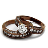 IP Coffee light Stainless Steel Ring with AAA Grade CZ  in Clear