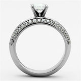 High polished (no plating) Stainless Steel Ring with AAA Grade CZ  in Clear