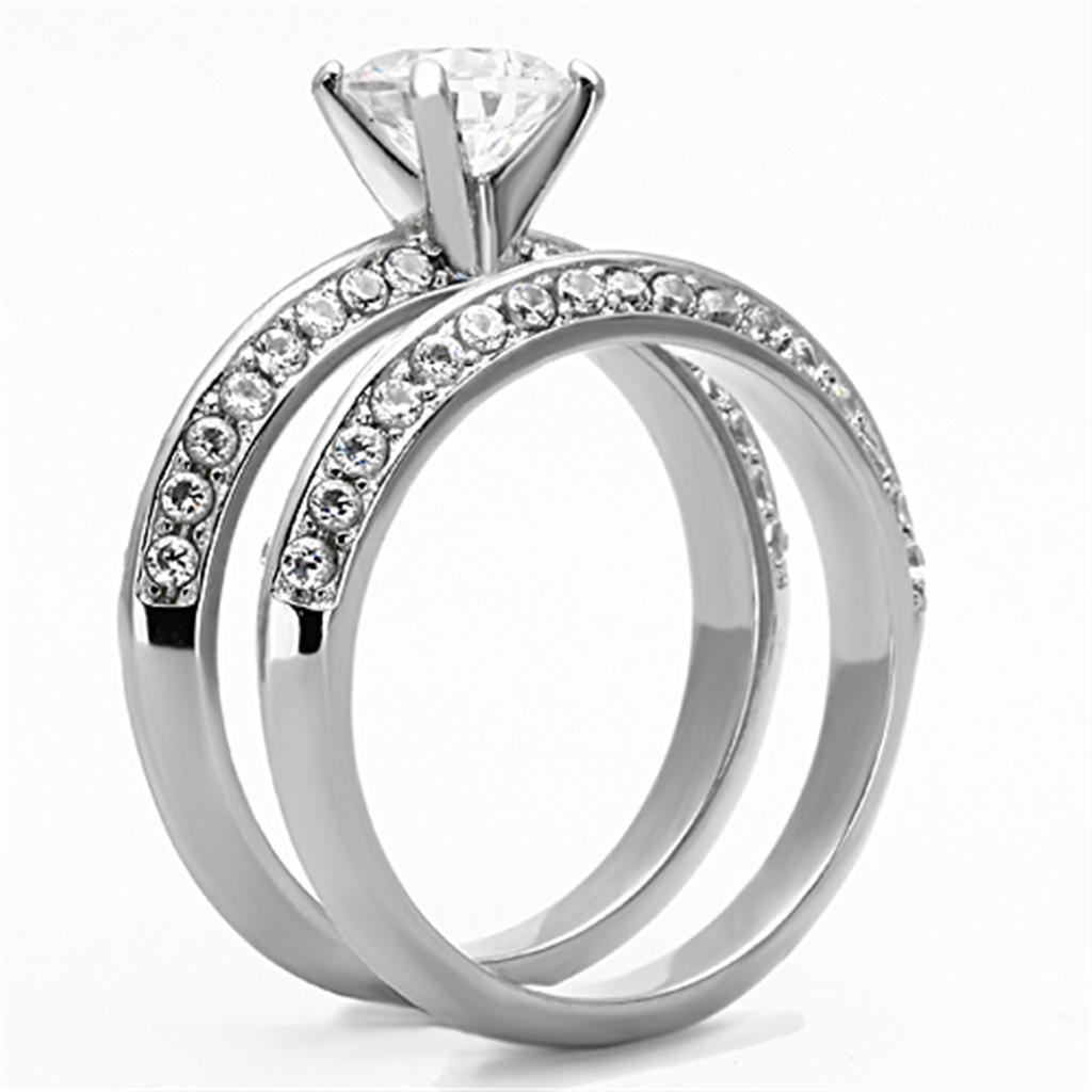 High polished (no plating) Stainless Steel Ring with AAA Grade CZ  in Clear