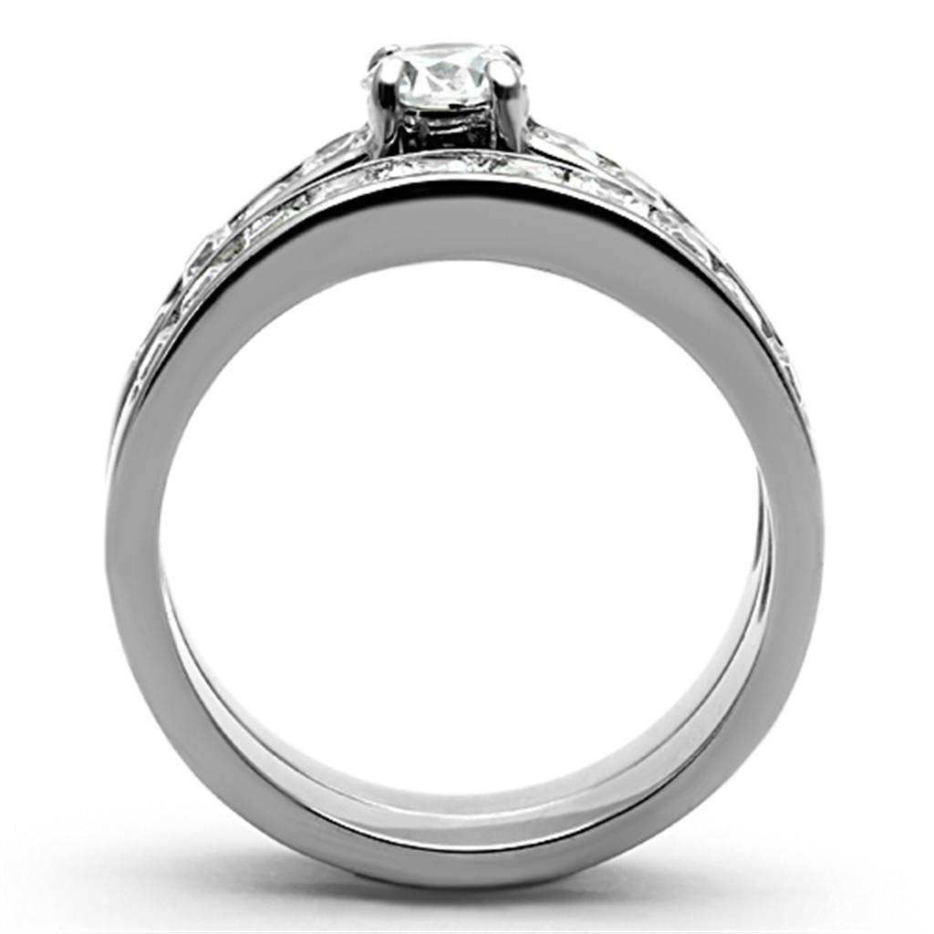 High polished (no plating) Stainless Steel Ring with AAA Grade CZ  in Clear
