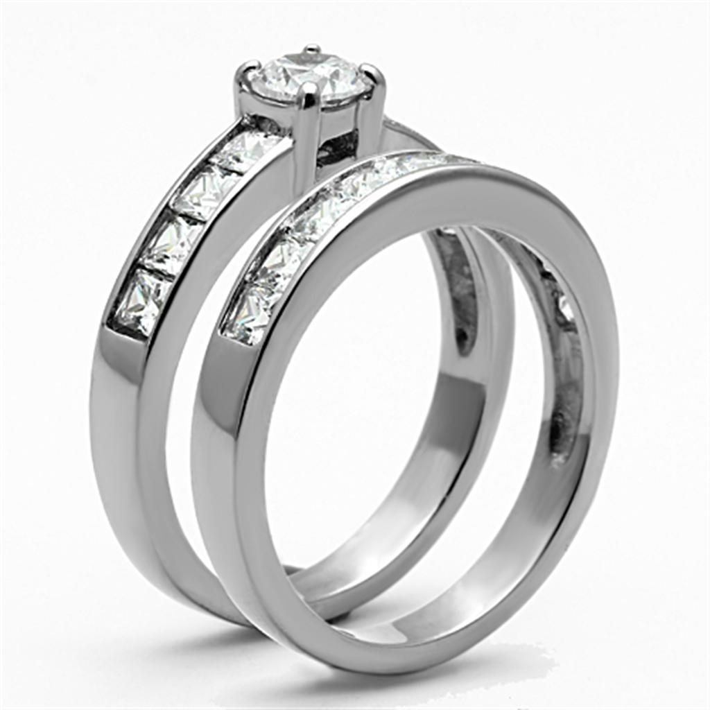 High polished (no plating) Stainless Steel Ring with AAA Grade CZ  in Clear