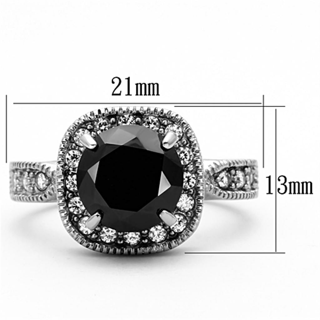 High polished (no plating) Stainless Steel Ring with AAA Grade CZ  in Black Diamond