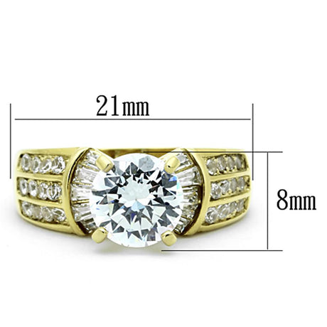 IP Gold(Ion Plating) Stainless Steel Ring with AAA Grade CZ  in Clear