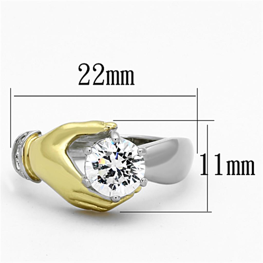 Two-Tone IP Gold (Ion Plating) Stainless Steel Ring with AAA Grade CZ  in Clear