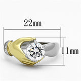 Two-Tone IP Gold (Ion Plating) Stainless Steel Ring with AAA Grade CZ  in Clear