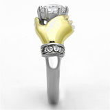 Two-Tone IP Gold (Ion Plating) Stainless Steel Ring with AAA Grade CZ  in Clear
