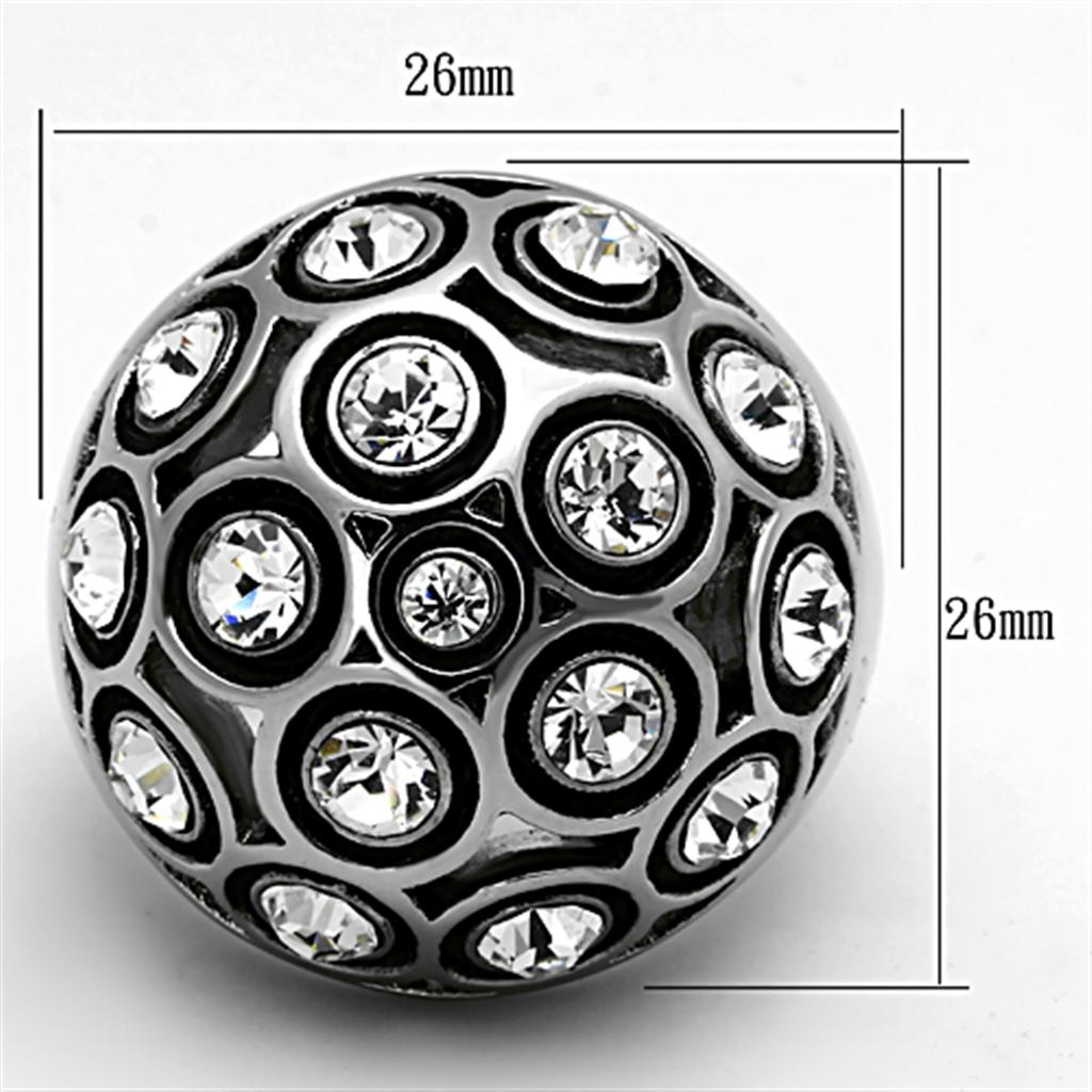 High polished (no plating) Stainless Steel Ring with Top Grade Crystal  in Clear