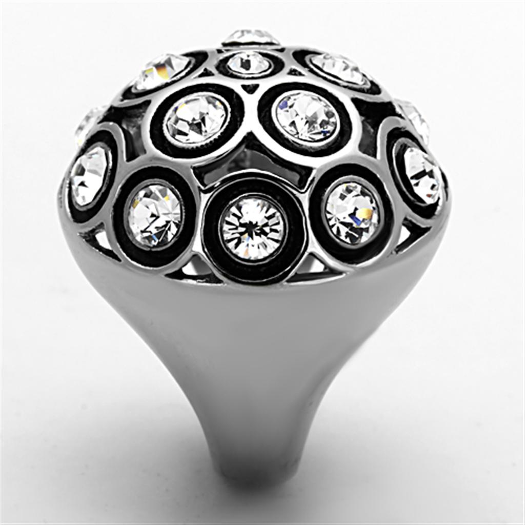 High polished (no plating) Stainless Steel Ring with Top Grade Crystal  in Clear