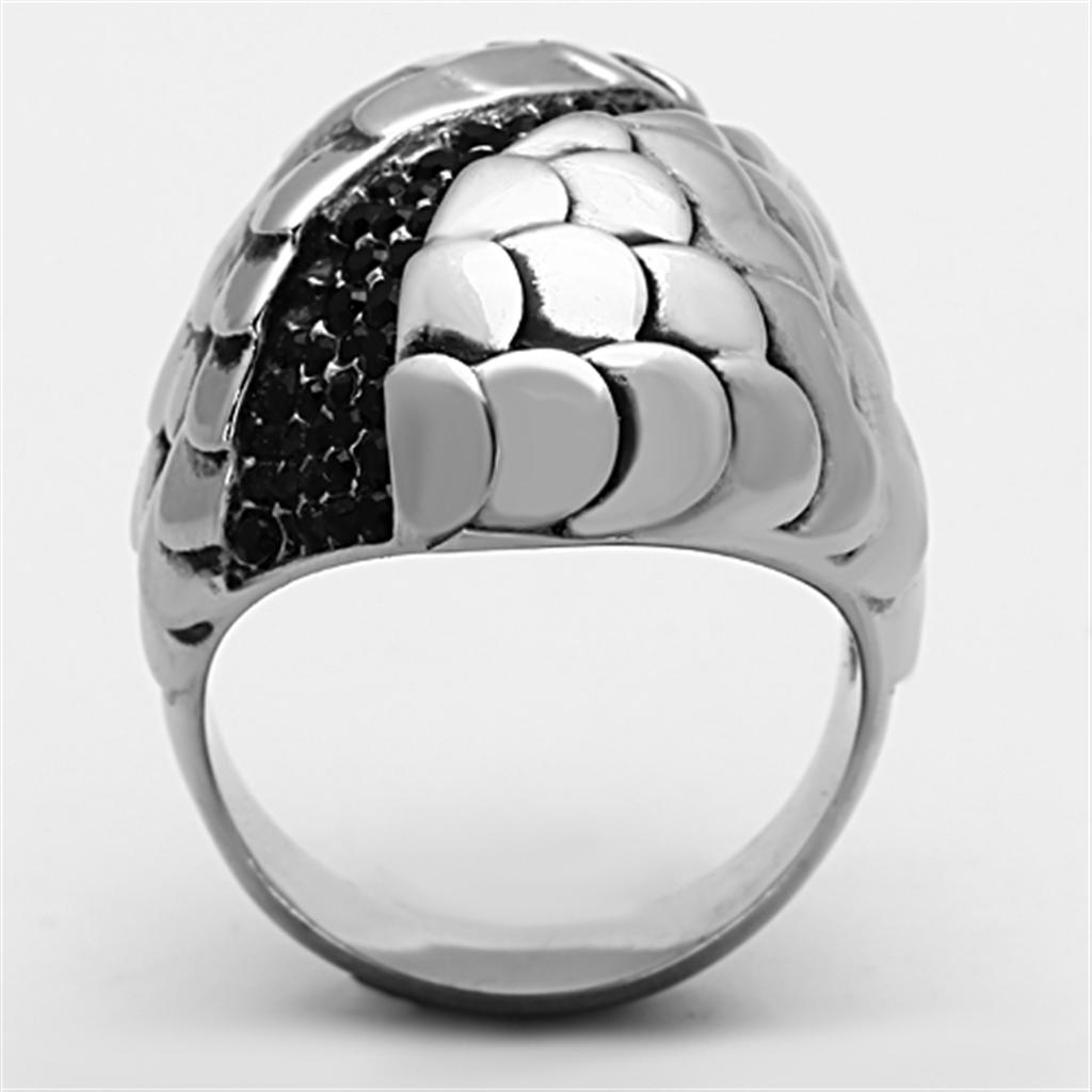 High polished (no plating) Stainless Steel Ring with Top Grade Crystal  in Jet