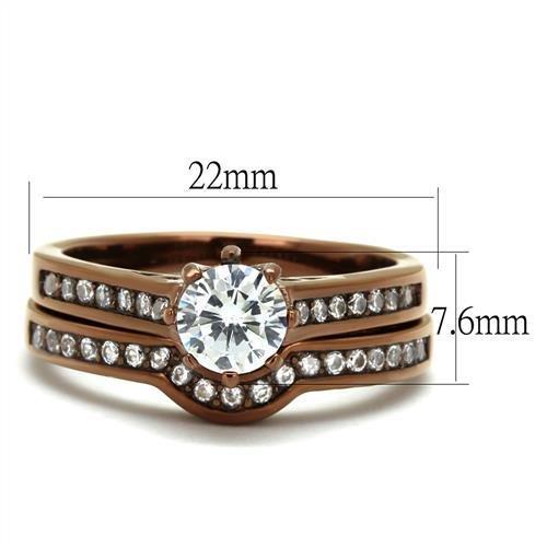 IP Coffee light Stainless Steel Ring with AAA Grade CZ  in Clear