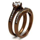 IP Coffee light Stainless Steel Ring with AAA Grade CZ  in Clear