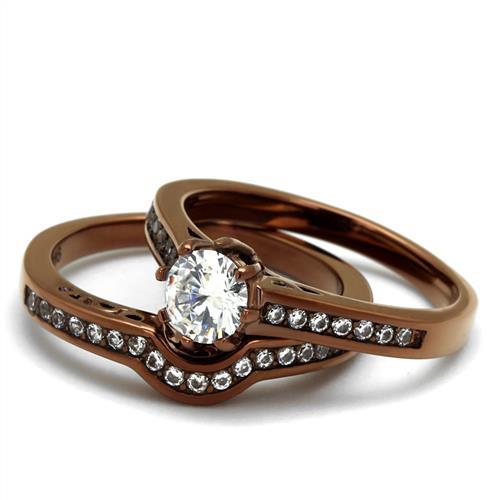 IP Coffee light Stainless Steel Ring with AAA Grade CZ  in Clear