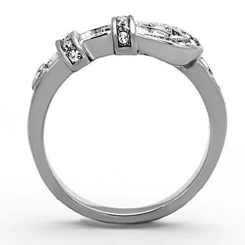 High polished (no plating) Stainless Steel Ring with Top Grade Crystal  in Clear