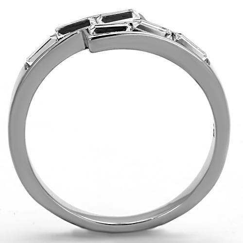 High polished (no plating) Stainless Steel Ring with Top Grade Crystal  in Clear