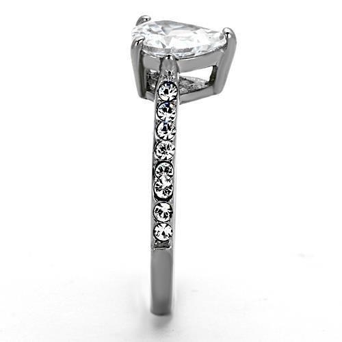 High polished (no plating) Stainless Steel Ring with AAA Grade CZ  in Clear