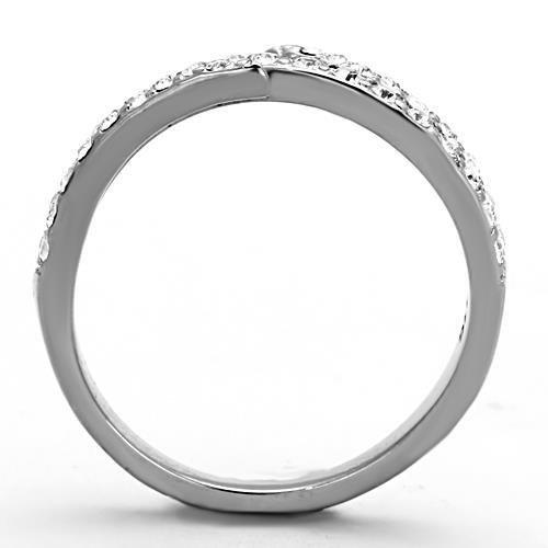 High polished (no plating) Stainless Steel Ring with Top Grade Crystal  in Clear
