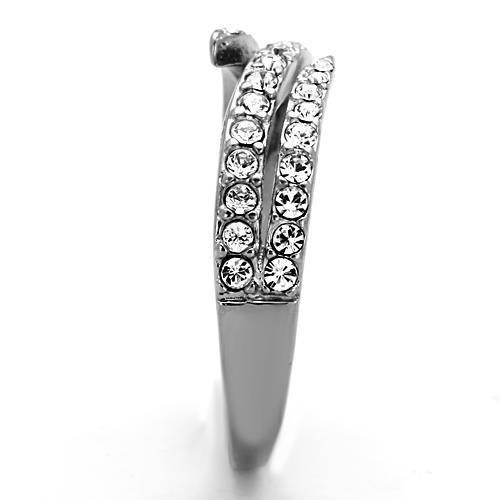 High polished (no plating) Stainless Steel Ring with Top Grade Crystal  in Clear
