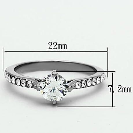 High polished (no plating) Stainless Steel Ring with AAA Grade CZ  in Clear