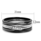 Two Tone IP Light Black (IP Gun) Stainless Steel Ring with Top Grade Crystal  in Clear