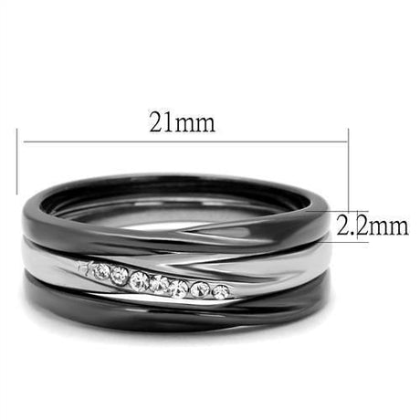 Two Tone IP Light Black (IP Gun) Stainless Steel Ring with Top Grade Crystal  in Clear