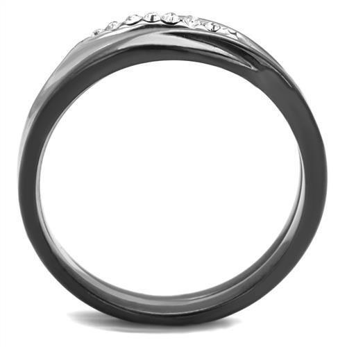 Two Tone IP Light Black (IP Gun) Stainless Steel Ring with Top Grade Crystal  in Clear