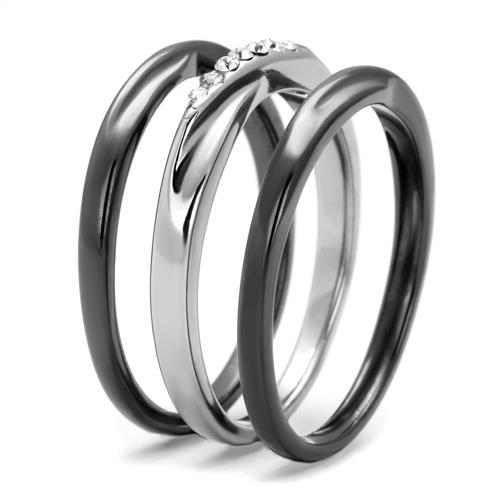 Two Tone IP Light Black (IP Gun) Stainless Steel Ring with Top Grade Crystal  in Clear