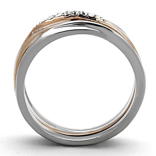 Two-Tone IP Rose Gold Stainless Steel Ring with Top Grade Crystal  in Clear