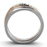 Two-Tone IP Rose Gold Stainless Steel Ring with Top Grade Crystal  in Clear