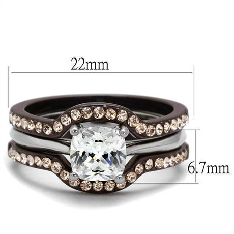 Two Tone IP Dark Brown (IP coffee) Stainless Steel Ring with AAA Grade CZ  in Clear