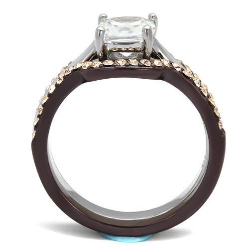 Two Tone IP Dark Brown (IP coffee) Stainless Steel Ring with AAA Grade CZ  in Clear