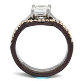 Two Tone IP Dark Brown (IP coffee) Stainless Steel Ring with AAA Grade CZ  in Clear