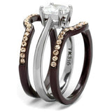 Two Tone IP Dark Brown (IP coffee) Stainless Steel Ring with AAA Grade CZ  in Clear