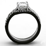 Two-Tone IP Black Stainless Steel Ring with AAA Grade CZ  in Clear