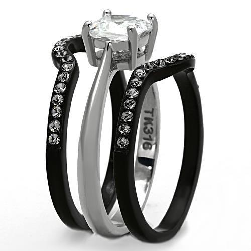 Two-Tone IP Black Stainless Steel Ring with AAA Grade CZ  in Clear