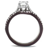 Two Tone IP Dark Brown (IP coffee) Stainless Steel Ring with AAA Grade CZ  in Clear
