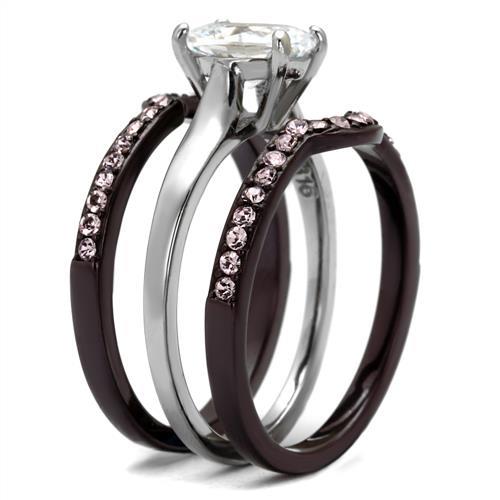 Two Tone IP Dark Brown (IP coffee) Stainless Steel Ring with AAA Grade CZ  in Clear