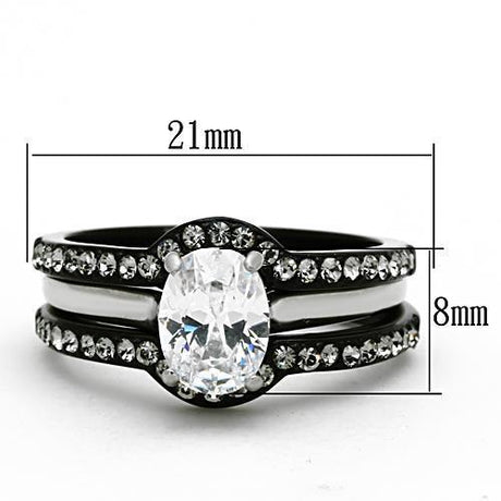 Two-Tone IP Black Stainless Steel Ring with AAA Grade CZ  in Clear