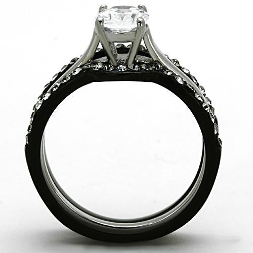 Two-Tone IP Black Stainless Steel Ring with AAA Grade CZ  in Clear