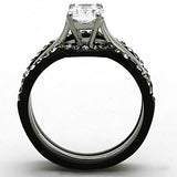 Two-Tone IP Black Stainless Steel Ring with AAA Grade CZ  in Clear