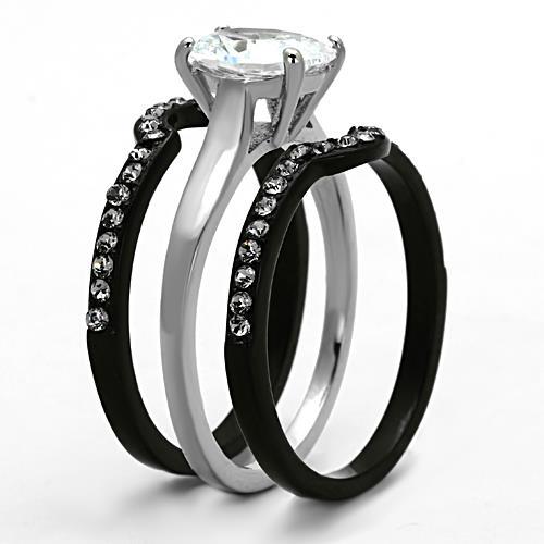 Two-Tone IP Black Stainless Steel Ring with AAA Grade CZ  in Clear