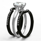 Two-Tone IP Black Stainless Steel Ring with AAA Grade CZ  in Clear