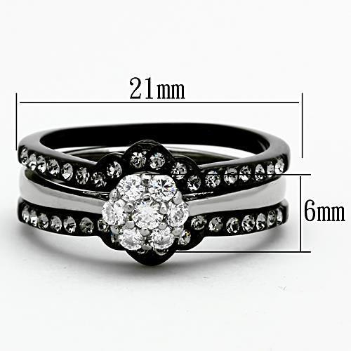 Two-Tone IP Black Stainless Steel Ring with AAA Grade CZ  in Clear