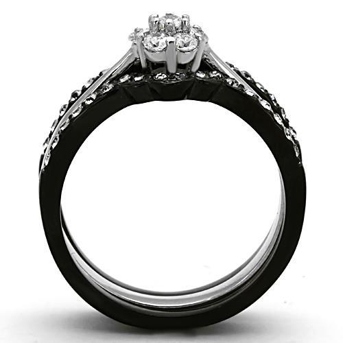 Two-Tone IP Black Stainless Steel Ring with AAA Grade CZ  in Clear