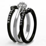 Two-Tone IP Black Stainless Steel Ring with AAA Grade CZ  in Clear