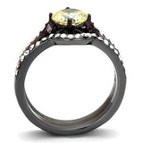 IP Light Black (IP Gun) & IP Dark Brown (IP coffee) Stainless Steel Ring with AAA Grade CZ  in Citrine Yellow
