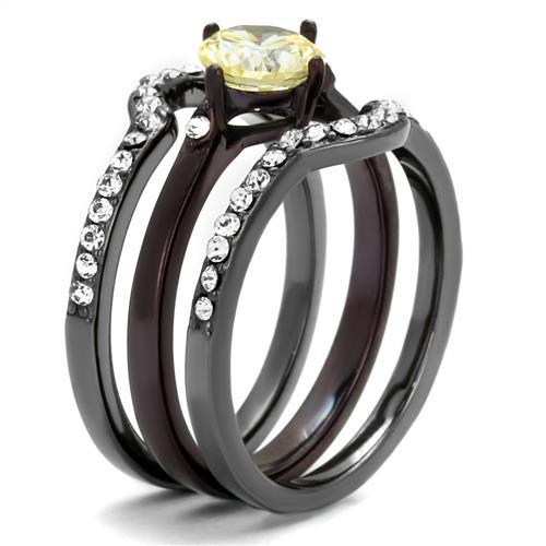 IP Light Black (IP Gun) & IP Dark Brown (IP coffee) Stainless Steel Ring with AAA Grade CZ  in Citrine Yellow