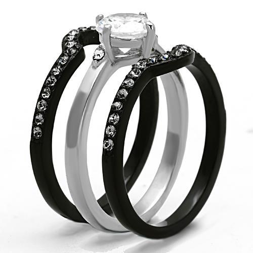 Two-Tone IP Black Stainless Steel Ring with AAA Grade CZ  in Clear